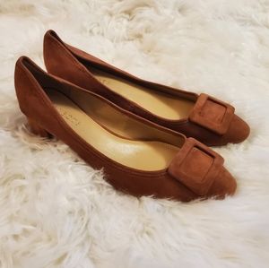 Talbots deep camel suede Avery Buckle vamp heels
